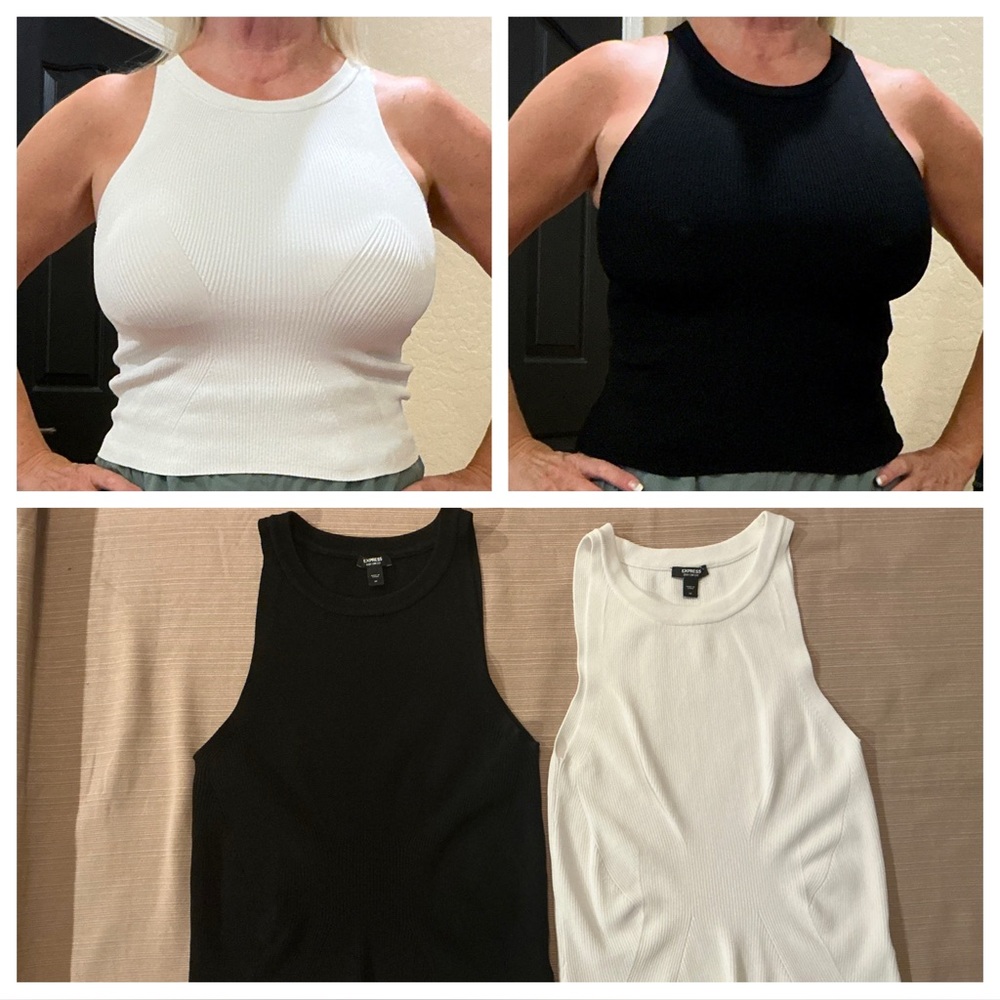 Express Body Contour fine knit ribbed tank top set of two- black & white